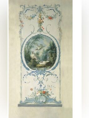 Hand-Painted Ornate Bird Panel Dove Blue Cream Shabby Chic Cottagecore